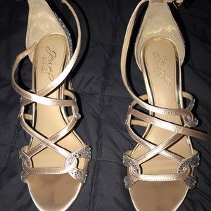Jewel Badgley Mishka strappy heels- blush color